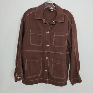 H&M Divided Brown Chore Jacket Shacket Contrast Stitch Patch Pockets Small
